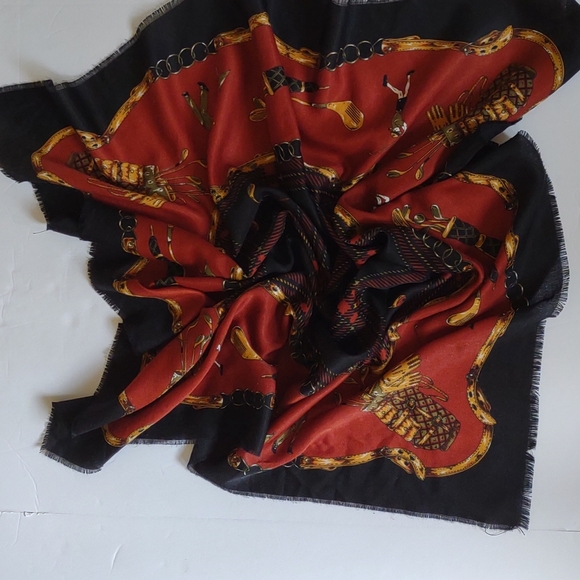 DKNY SCARF GOLFING Black Rust Cotton Square - Picture 4 of 5